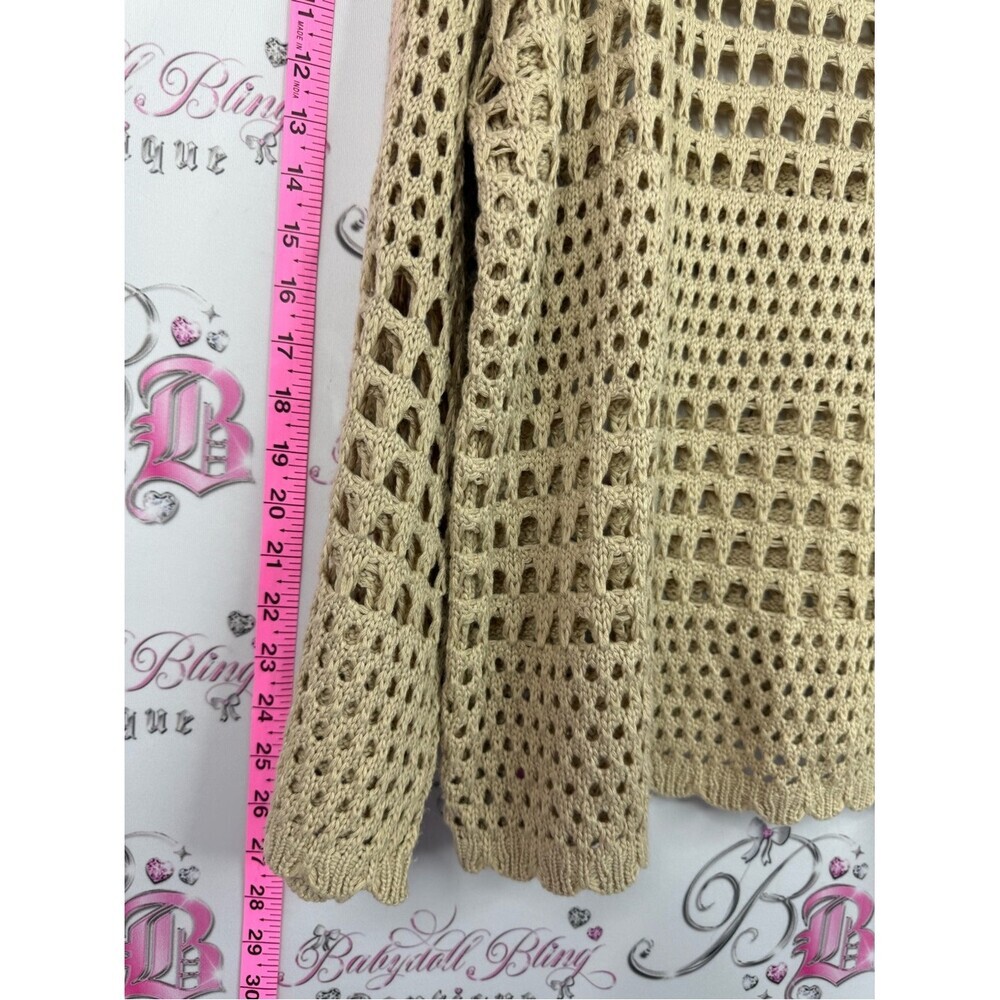 Bluivy sweater Open-Weave Tan Crochet Sweater - Lightweight Layering Pullover - Picture 3 of 10